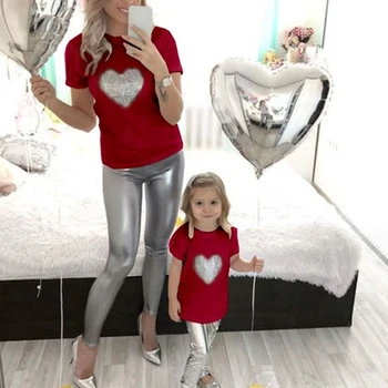 

Love Heartbeat Cotton family matching clothes Outfits Mother And Daughter T-Shirt Summer Bestfriend Baby Bodysuit Mama Tshirt