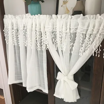 

Custom Made White Short Curtain Willow Leaf Water Soluble Lace Coffee Yarn Pure Half Curtain for Bar Kitchen Cabinet Door BY-001
