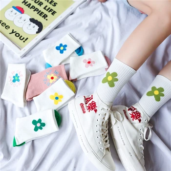 

Casual Candy Color Flower Printed Slouch Socks Women Fresh Crew Socks Target White Socks Sale Japanese Girls Winter Wigwam Socks