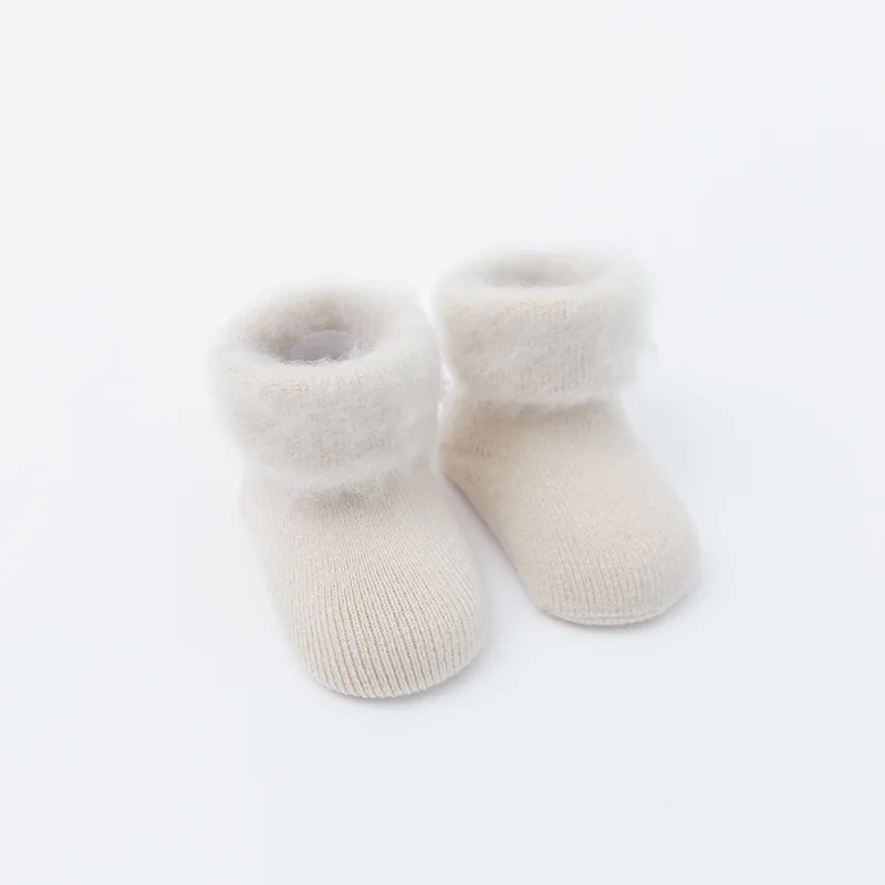 Зимние толстые бархатные носки для малышей, теплые нескользящие носки для малышей, носки для новорожденных 0-1-3 лет, носки для новорожденных - Цвет: white