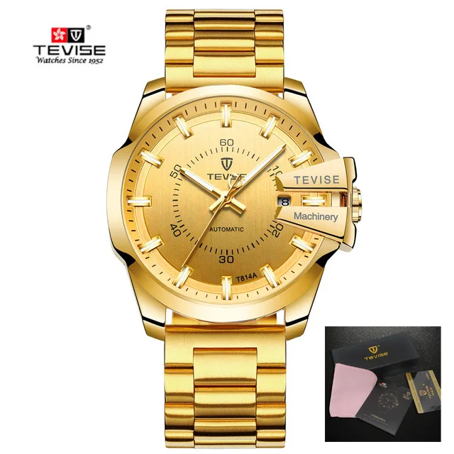 Tevise водонепроницаемые часы для мужчин автоматические механические часы мужские спортивные роскошные Брендовые Часы самоветер золотые часы Relogio Masculino - Цвет: gold B