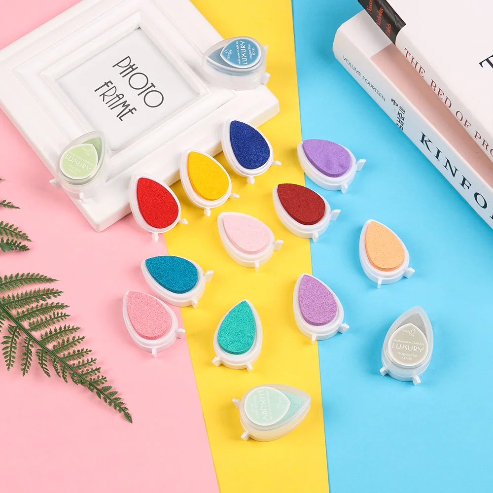 Hot 15 colors Drop Shape Ink Stamp Pad Gift for Children Colorful Water Droplets Fingerprint Inkpad Kids Favors DIY Scrapbooking