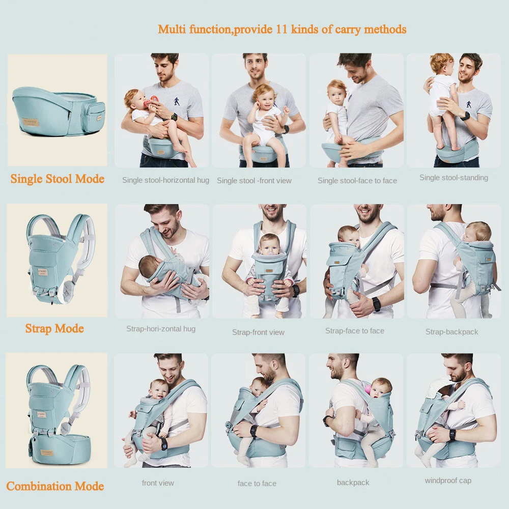 2in1 Ergonomic Kangaroo Baby Carrier Infant Waist Tools Carrier Front Facing Baby Hipseat for Baby Travel 0-36M