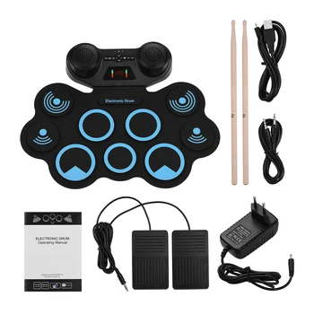 

Portable Electronic Hand Roll Drum Pad Set Roll-up Sensitive Drum with Headphone Speaker Jack Built-in Speaker Recording