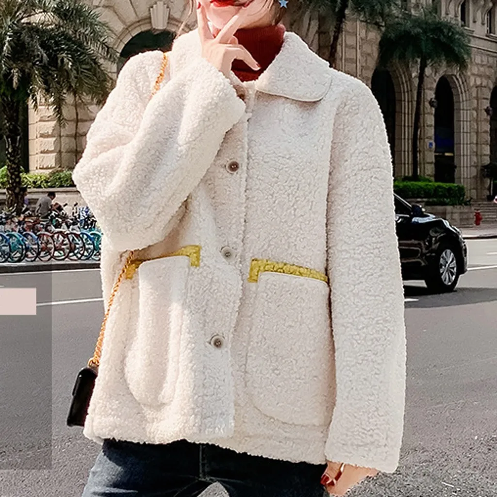 Women Winter Warm Solid Long Sleeve Turn Down Collar Coats Tops Blouse шуба дубленка женская fur coat Women