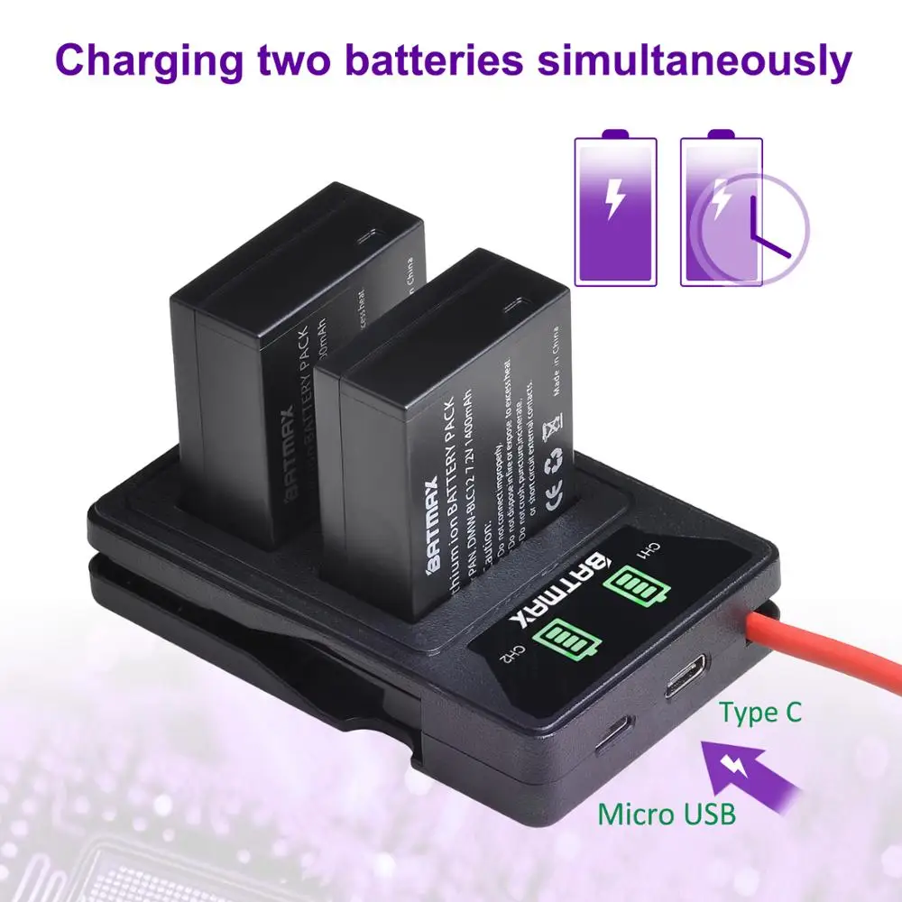 Batmax Rapid DMW-BLC12 Integrated Dual USB Charger for Panasonic Lumix