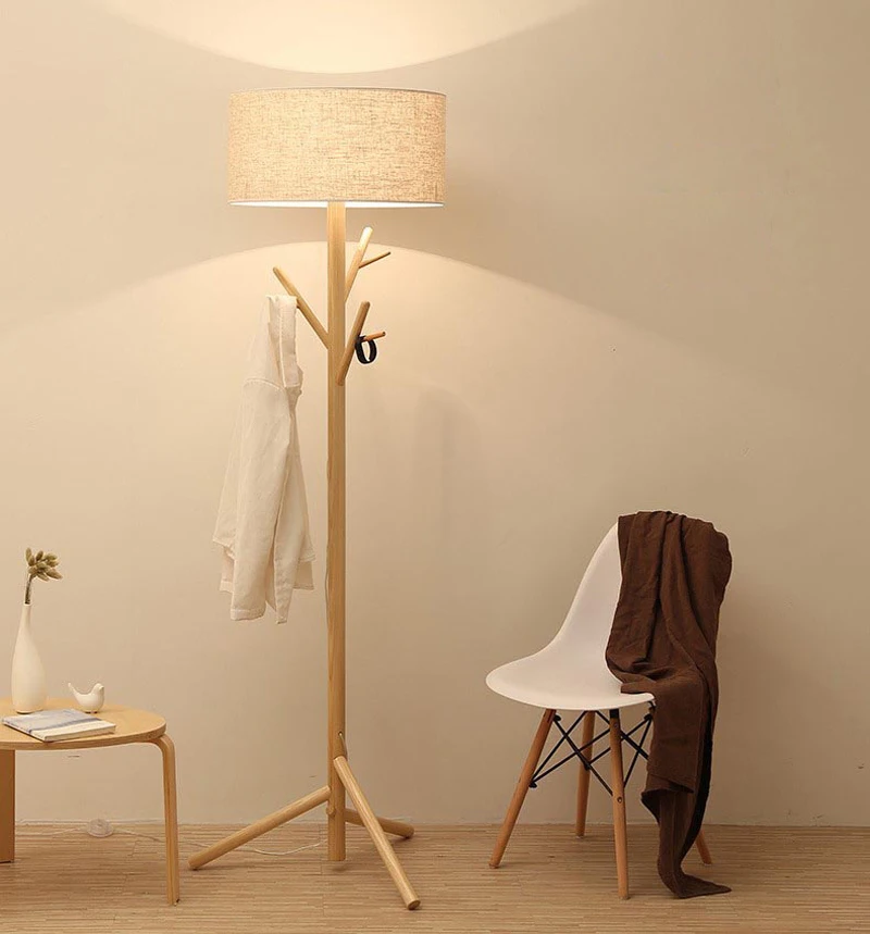 

Nordic simple solid wood floor lamp coat rack LED living room bedroom hangers Creative furniture floor lamp lighting