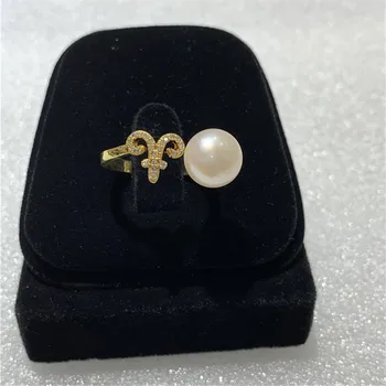 

JYX Sheep Chinese Zodiac Signs Pearl Ring 12 symbolic animals Rings 9.5-10mm AAA natural pearl adjustable style