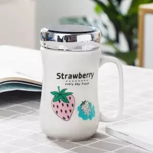 Кофейная чашка кружка керамическая чашка с зеркальной крышкой милая кофейная чашка Студенческая домашняя кружка большой емкости чашка из нержавеющей стали - Цвет: 400ML