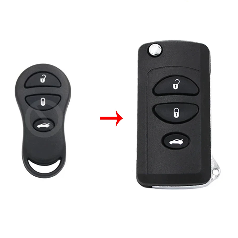 Flip 2 buttons Remote Key CASE for Jeep Grand Cherokee Chrysler PT Cruiser Voyager CONVERSION to flip key with uncut blade