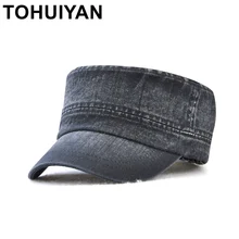 TOHUIYAN, повседневная хлопковая армейская Кепка, мужская и женская, винтажная, с ремешком сзади, с плоским верхом, кепка s, регулируемая, в Военном Стиле, головные уборы