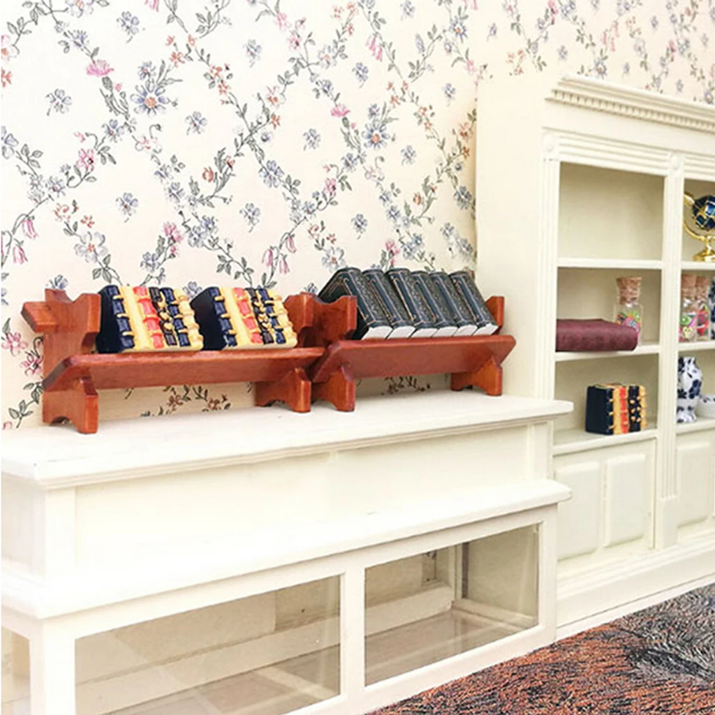 Dollhouse Miniature 1:12 Scale Wooden Bookshelf with Books for Dolls House Study Room Office Offerings