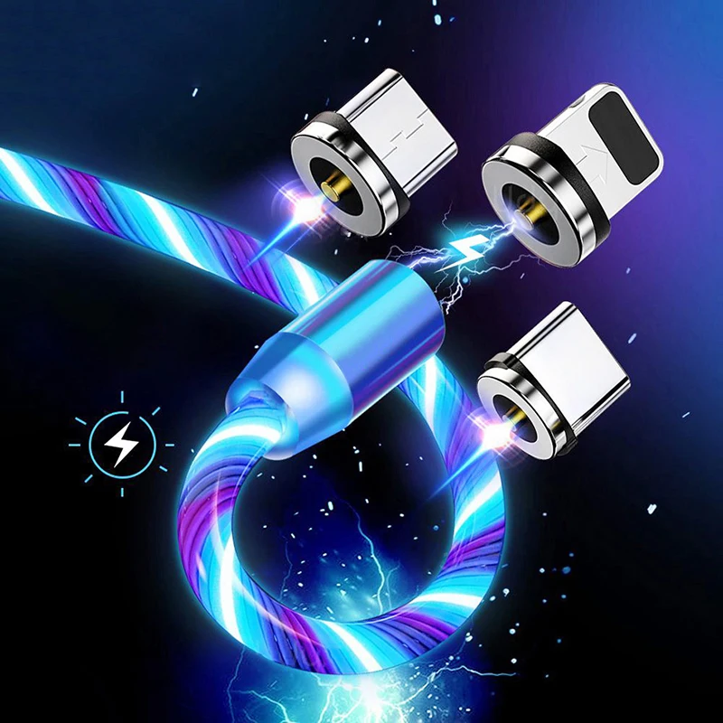 1M 2M Магнитный зарядный мобильный телефон кабель с разъемом USB Type C потока световой