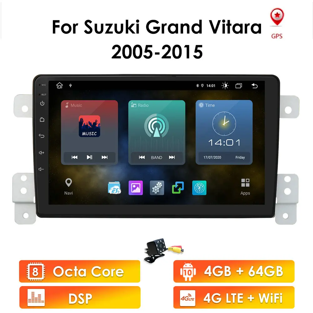 Android 10 Car Radio For SUZUKI Grand Vitara 2005-2015 Escudo 2.5D Screen Player BT WIFI Radio Audio GPS Multimedia Player 2Din
