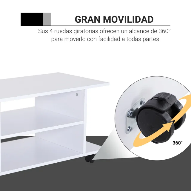 HOMCOM Mueble para Televisión Mesa para TV con Estantes y Ruedas con  Bloqueo Superficie de Melamina 40x40x80 cm Negro