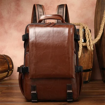 

2020 new leather backpack unisex 15 inch large capacity computer backpack retro outdoor mountaineering travel bag new