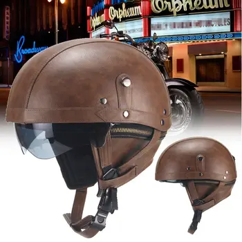 

Retro PU Motorcycle Open Face Half Helmet Dust Mask Visor Motorbike Scooter Bike Safe Protective Gears Helmets