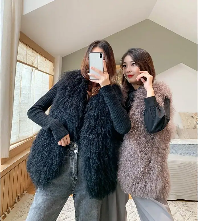 Luxury Thick Warm Mongolia Sheep Fur Vest Customize Size Oversize Big Size Women New Winter Hot V neck Sexy Fur Coat tsr801 long puffer