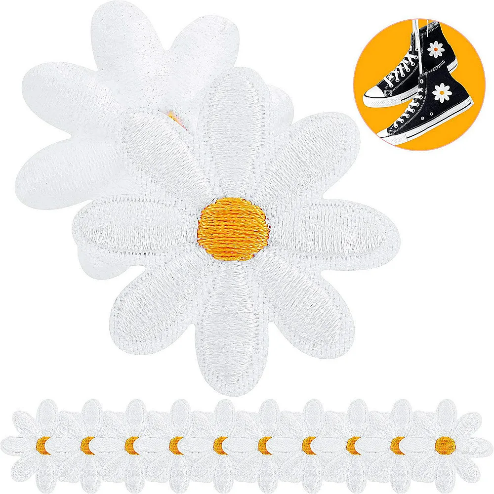 10Pcs Daisy Flower Patch Embroidery Appliques Iron On/Sew on repair Patches 