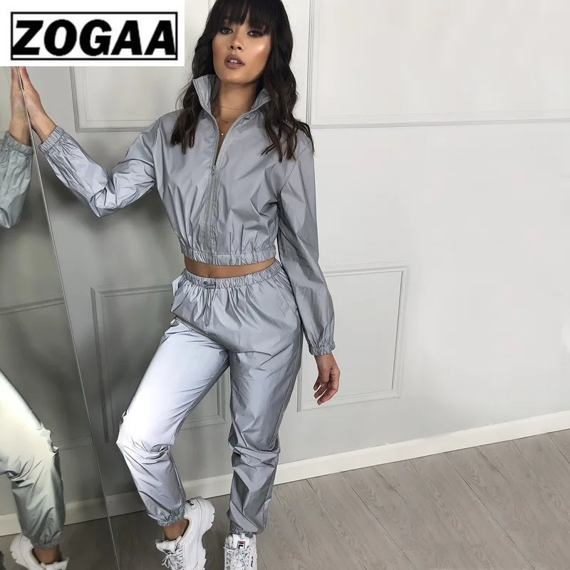 

ZOGGA Brand 2 Piece Set Womens Fitness Safe Reflective Coating Heat Insulation Breathable Women Jogging Tracksuits with Zipper