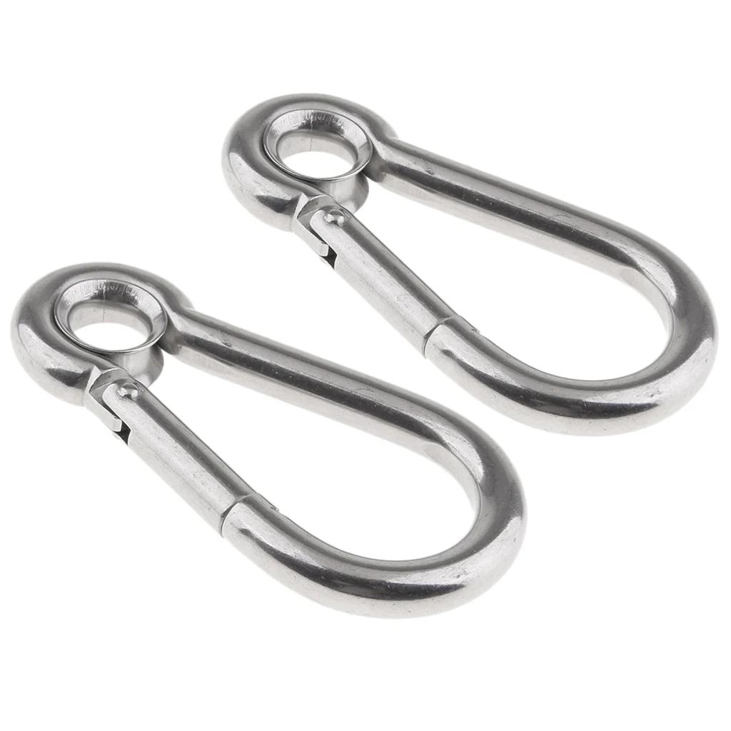 2Pcs/Kit Stainless Steel 316 Spring Hook with Eyelet Carabiner Marine Grade 0.4inch for Boat, Outdoor, Fishing, Hiking