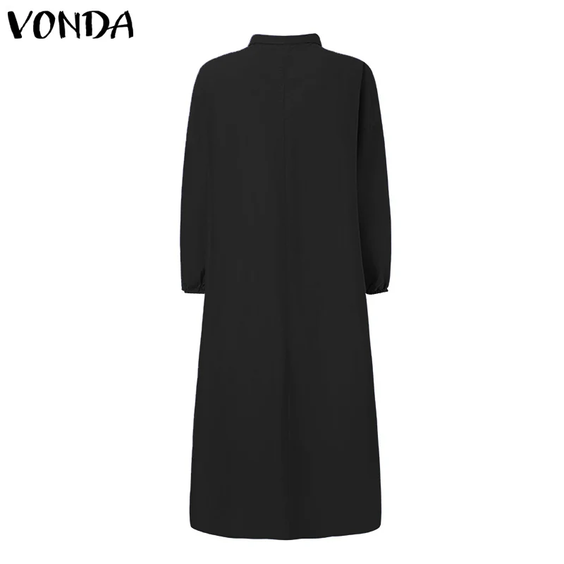 Платье для беременных VONDA, Женская однотонная туника с отложным воротником, богемное платье, повседневное свободное платье, женский сарафан для беременных