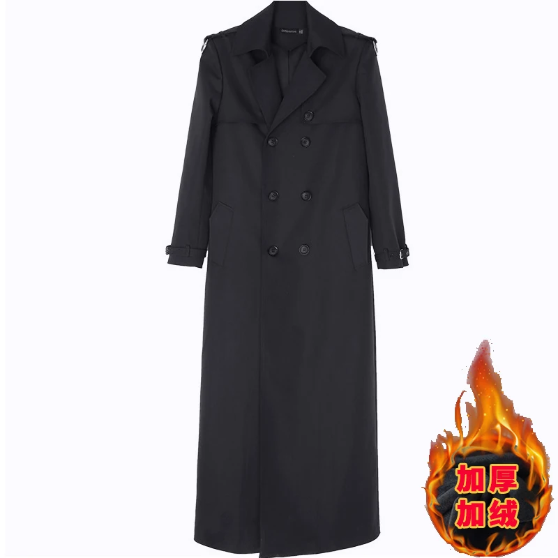 Мужской удлиненный плащ в английском стиле, двубортный, большой размер, черный цвет хаки, ветровка, пальто для B60