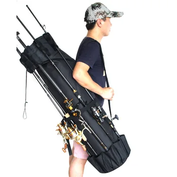 

Portable Fishing Rod Bag Backpack Cylindrical Multi-purpose Fishing Gear Storage Bag Max Hold 5 Rod with Side Bag