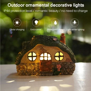 

New Outdoor Garden Resin Illuminated House Ornament Craft Decoration Home Courtyard Creative Solar House Lamp Sculpture