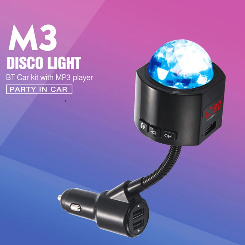 

Car FM Transmitter 3USB Charger With Atmosphere Light Car MP3 Player Bluetooth Handsfree Charger Vehicular Accessory For Car Kit