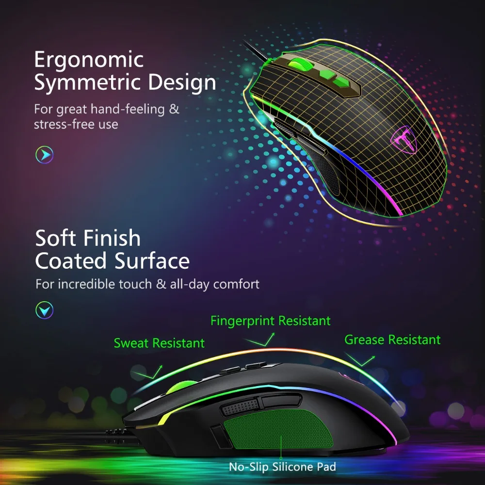 VicTsing Wired RGB Gaming Mouse 8 Programmable Buttons 7200 DPI Adjustable Optical Gaming Mouse Ergonomic Mouse With Fire Button (4)