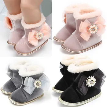 

Baby warm snow boots Hook & Loop Winter solid color bow warm shoes Fashion new cotton boots Y10.21