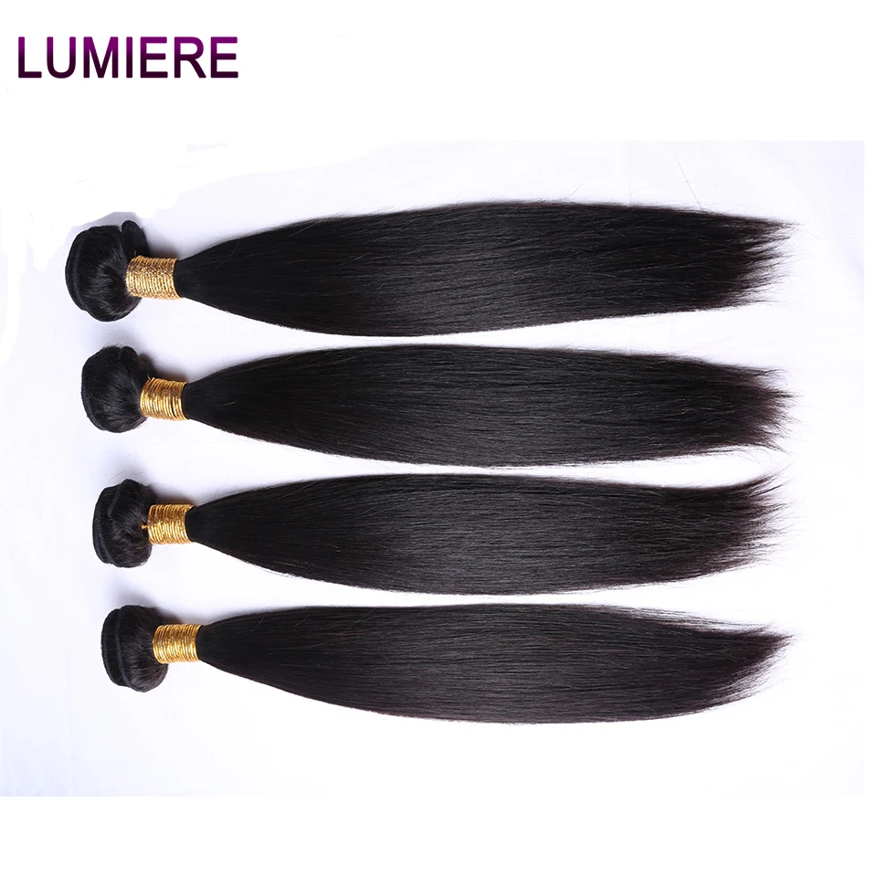 Lumiere Hair Peruvian Straight Hair Weave Bundles Human Hair Extensions 4 Bundles Non-Remy Hair Weave Natural Black For Women