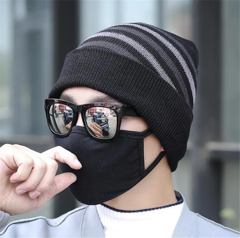 1PCS Casual Earmuffs Skullies Beanies Men Women Warm Knitted Winter Hat Fashion Solid Hip-hop Beanie Hat Winter Hats For Men