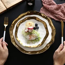 

Nordic Japanese Ins Gold Solid Color Round Hand-Painted Ceramic Plate Посуда Luminarc Platos Vajilla Navidad Piatti Natalizi
