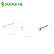 SOOLALA без оправы анти синий светильник очки для чтения с Стразы для женщин сплав оправа для очков дальнозоркости очки ж/подарок посылка