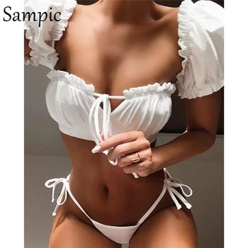 

Sampic Sexy Women Brazilian Print Leopard Tube Top Bikini Plus Size Set Bathing Suit Swimwear Biquini Beachwear Female Low Waist