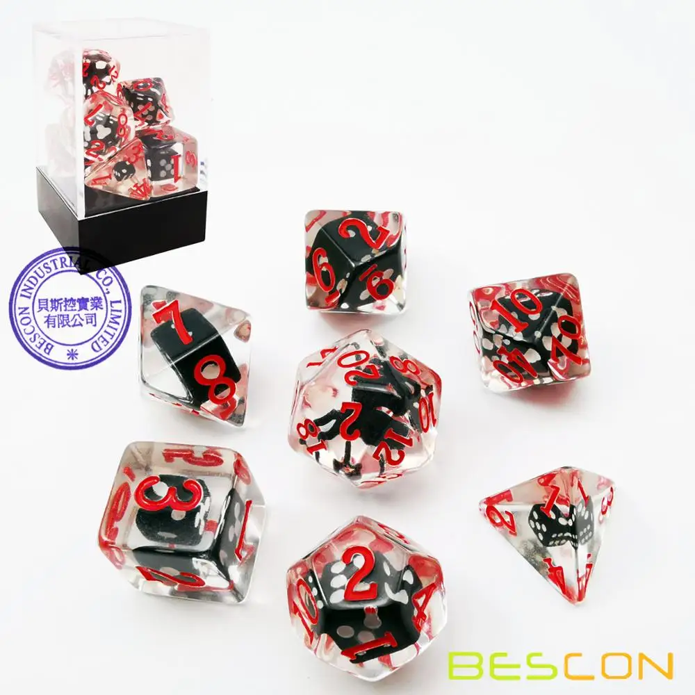 Bescon Novelty Spider Polyhedral Dice Set, Black Spider RPG Dice set of 7 5