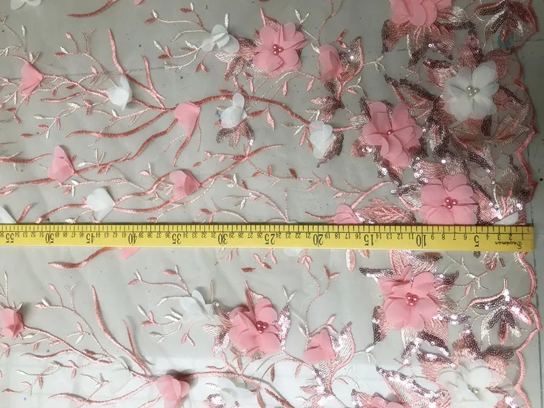 GLace 1Y/лот 3D цветок шифон материал ручной работы бисера сетчатая ткань с блестками для высокого класса платье curatin weddding Decoration tx1245