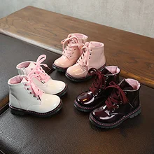 Bottes Martin solides à fermeture éclair latérale, en cuir PU, antidérapantes, à lacets, 3 couleurs, à la mode, pour garçons et filles