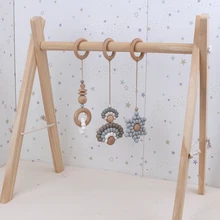 Anneau de dentition en Silicone pour bébé, cadre de gymnastique, pendentifs en bois, perles, poussette, hochet pour nouveau né, jouets molaires d'allaitement 