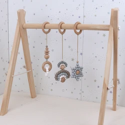 Baby Gym Frame Pendants Wooden Ring Silicone Beads Teether Stroller Rattle Infants Newborn Teething Nursing Molar Toys