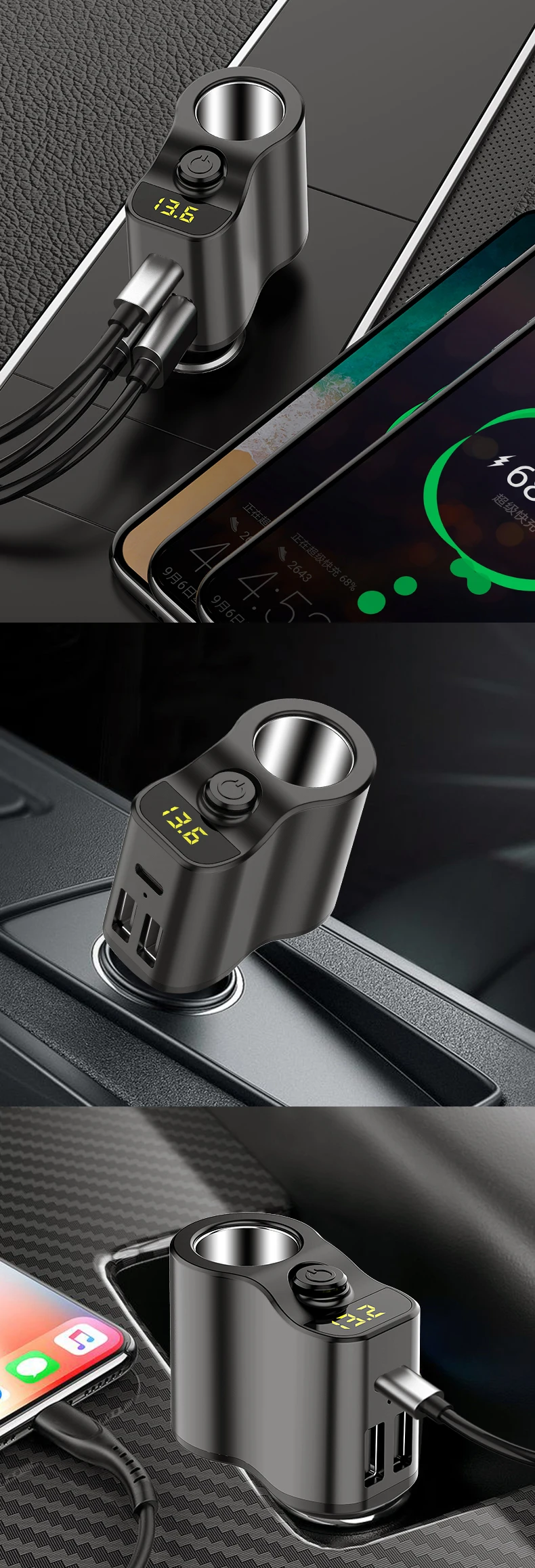 KORSEED dual USB Автомобильное зарядное устройство цифровой дисплей прикуриватель 5V3. 1A планшет gps адаптер зарядное устройство для мобильного телефона huawei зарядное устройство