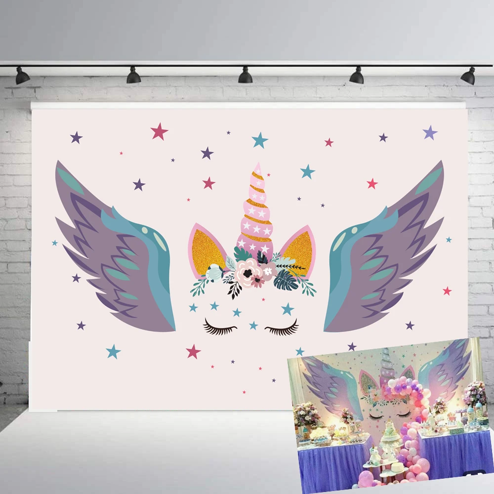 

BEIPOTO Unicorn Backdrop for photography stars and flower photo background studio props birthday party banner decoration B-247