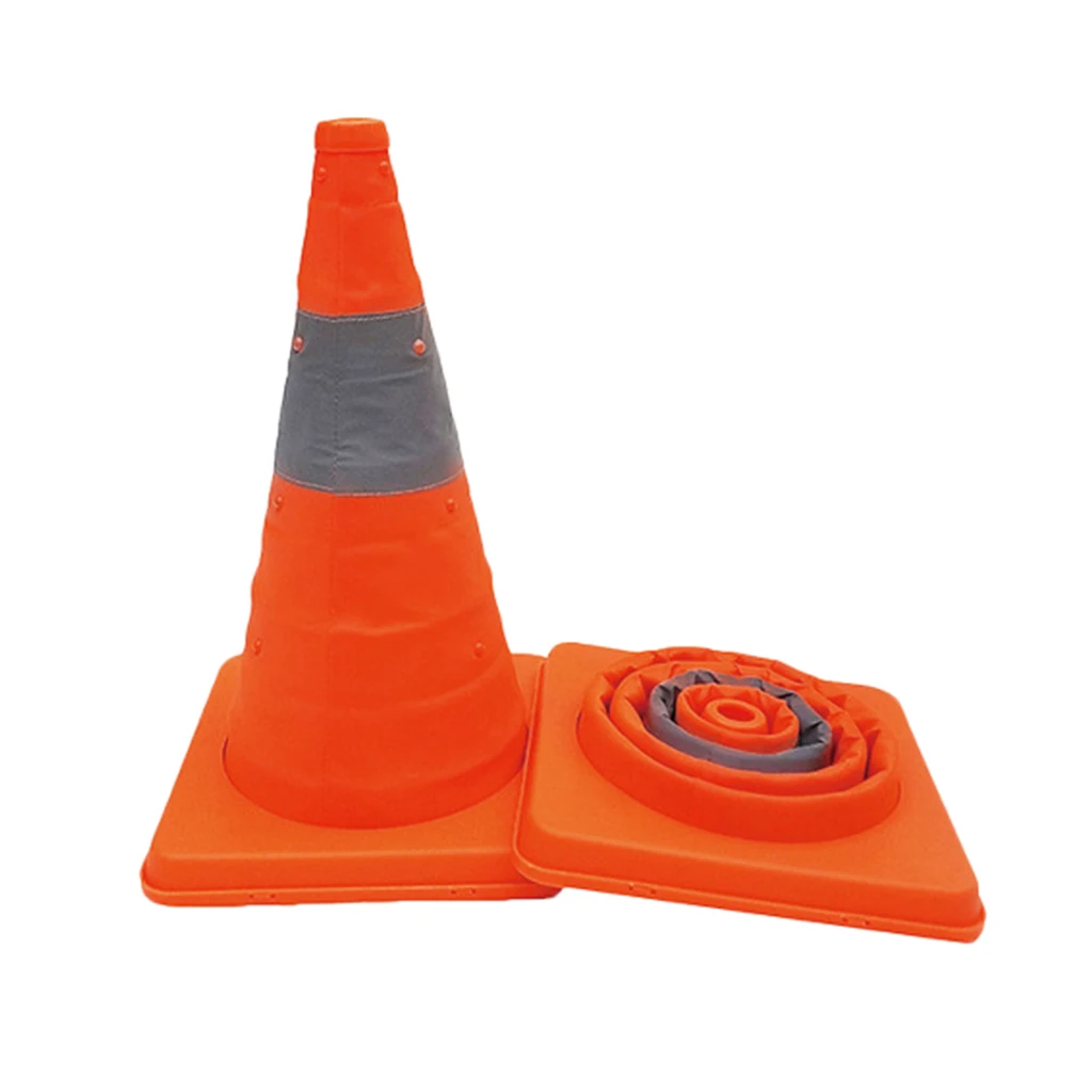 Reflective Safety Cone with Nighttime LED Lights Multipurpose Traffic Sports Extendable Collapsible Easy Storage, 17.7 Inch
