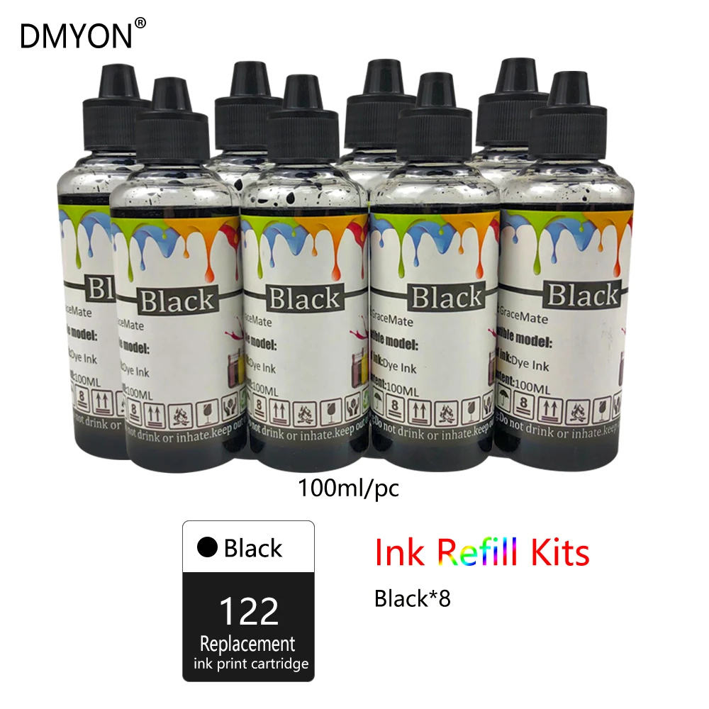 DMYON принтера пополнения чернил бутылка совместимый для hp 122 с чернилами hp Deskjet 1000 1050 2000 2050 2510 3000 3054 4500 4630 4632 5530 принтер - Цвет: 8 Black