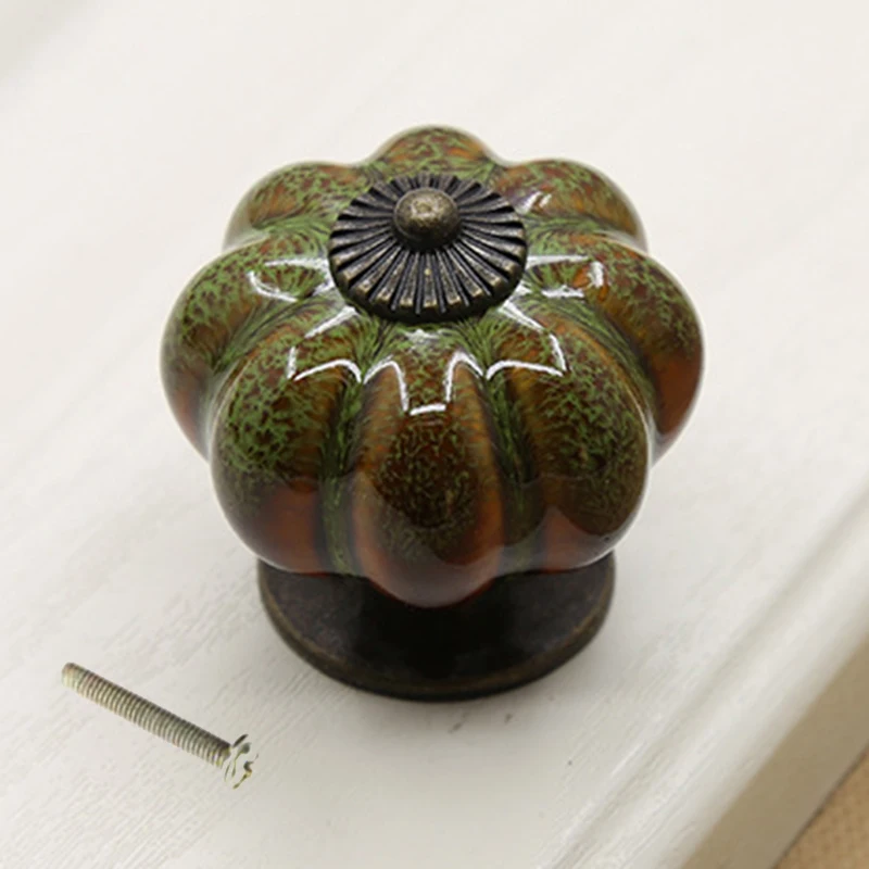 

Retro Rustic Kitchen Round Cabinet Drawer Single Hole Pull Handles Modern Pumpkins Shaped Dresser Knobs Hardware