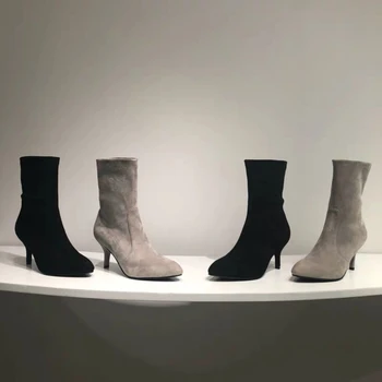 

Luxury brand women's booties pointed fine with leather Martin boots autumn new tube elastic boots