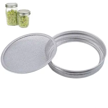 

New 2pcs Hot Silver Stainless Steel Strainer Filter Net Cover Seed Sprouting Screen Sprouting Lids for Round Mouth Canning Jar