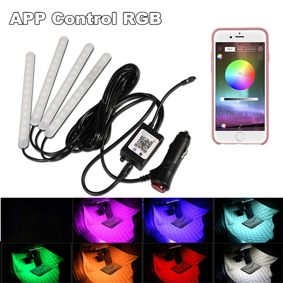 

Newest 48LED Car Foot Atmosphere Lamp Interior Decorative Lights Bluetooth APP control RGB Strip Lights LED Car Styling